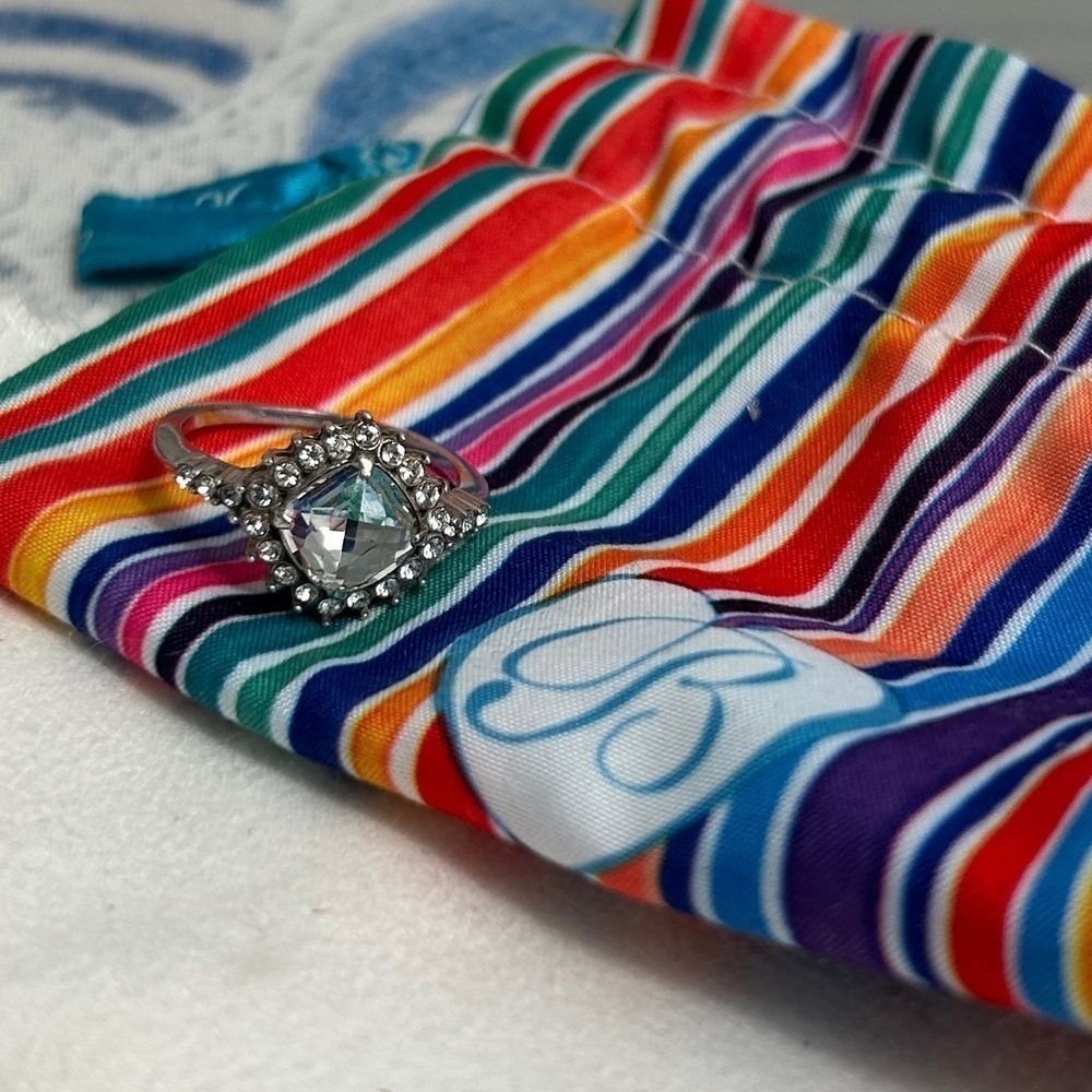 Brighton Demantur Ring Clear Crystals Silver Plated Size 9.5 & Cloth Bag